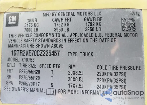 2012 GMC Sierra 1500 Sle from USA, damaged, VIN 1GTR2VE70CZ225457